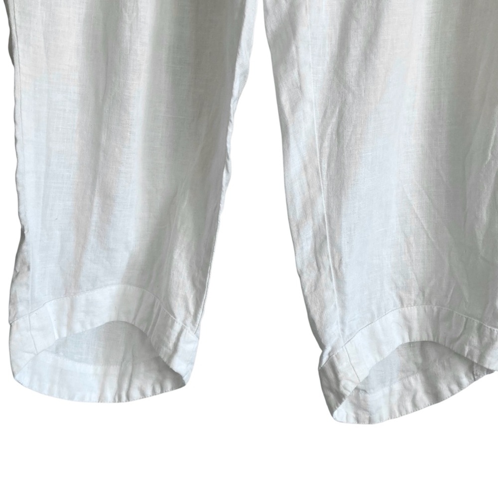 FLAX Relaxed Barrel Leg White Linen Casual Lounge Ankle Pants - Picture 4 of 7